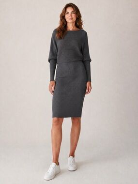 White House Black Market Off-Shoulder Ribbed Grey Sweater Dress Size XS